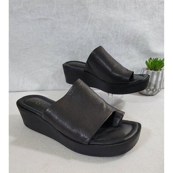Franco Sarto Womens Black Cessa Wedge Sandals Slide Leather Upper Size 9.5M - Picture 2 of 10